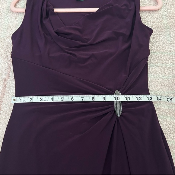 Lauren Ralph Lauren Purple Formal Dress Slinky Size 4 Gathered Waist Cowl Neck - Picture 9 of 11